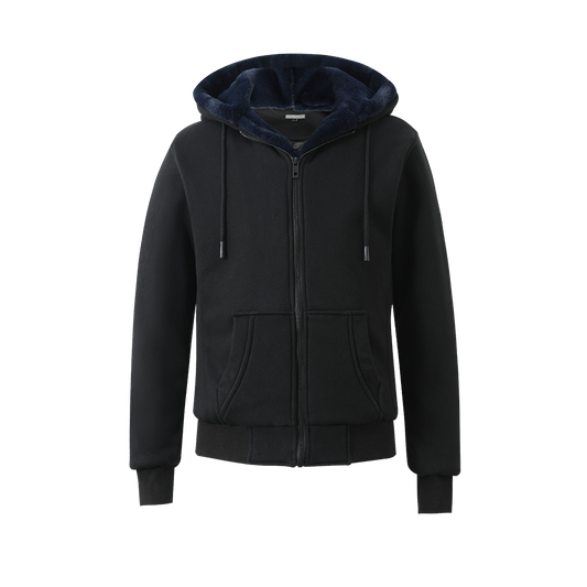 Men's Black Hoodie - Navy Removable Fur