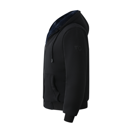 Men's Black Hoodie - Navy Removable Fur