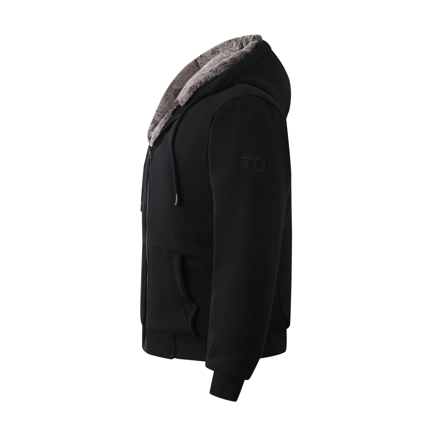 Men's Black Hoodie - Brown Removable Fur