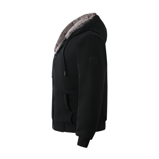 Men's Black Hoodie - Brown Removable Fur