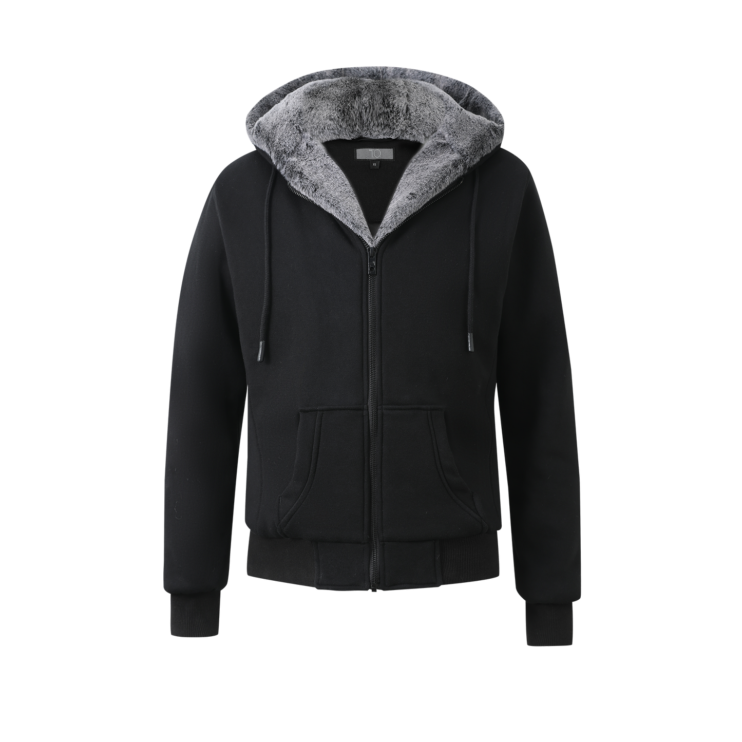 Men's Black Hoodie - Grey Removable Fur