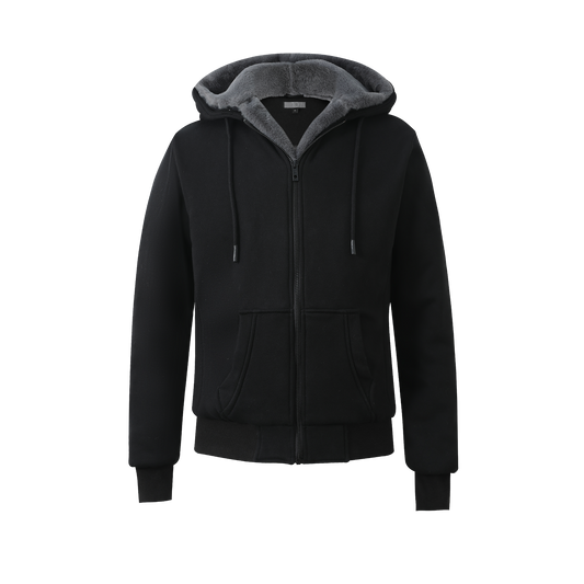 Men's Black Hoodie - Charcoal Removable Fur