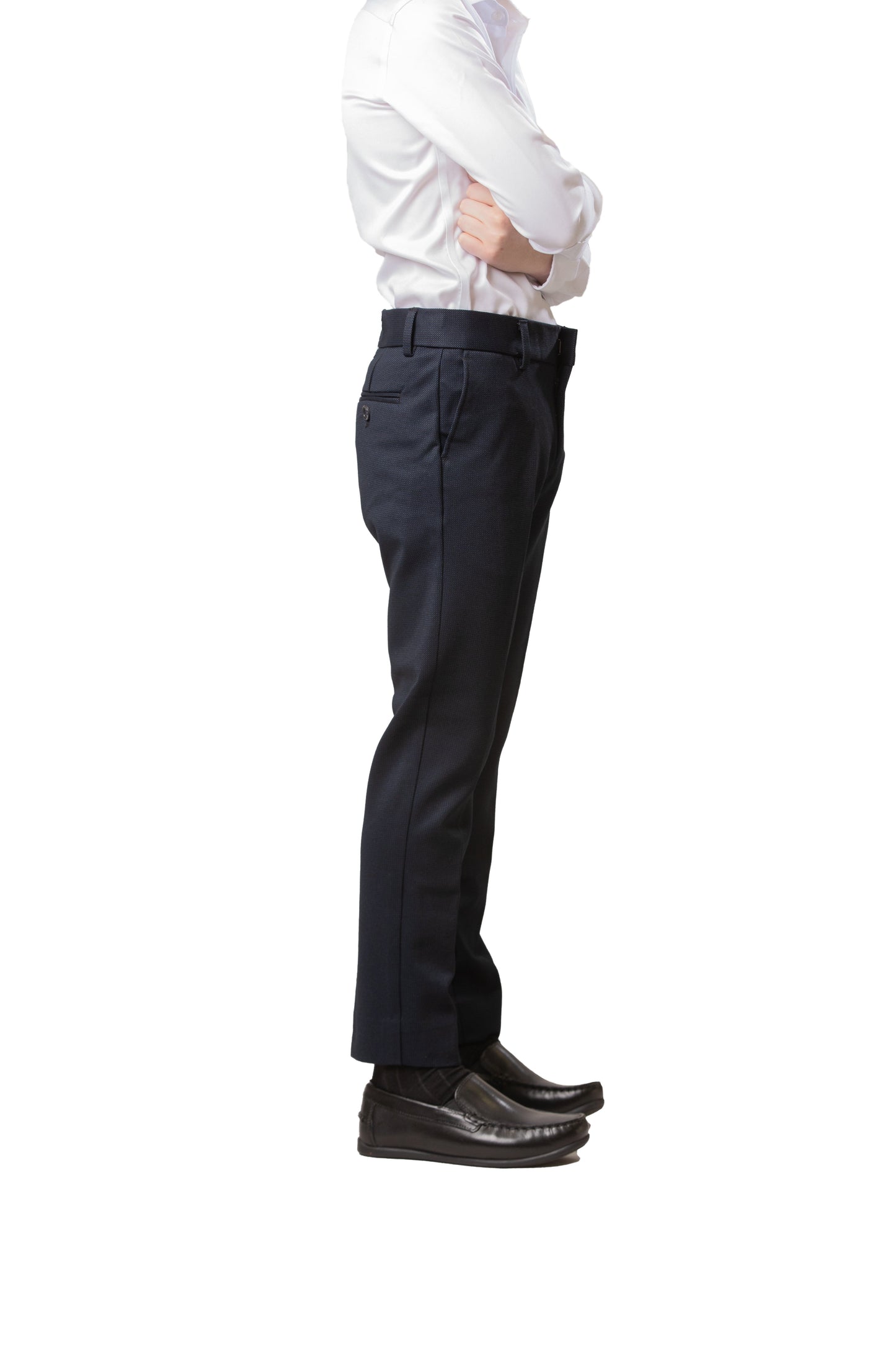 Boy's Basic Stretch Pants - Pindot Navy