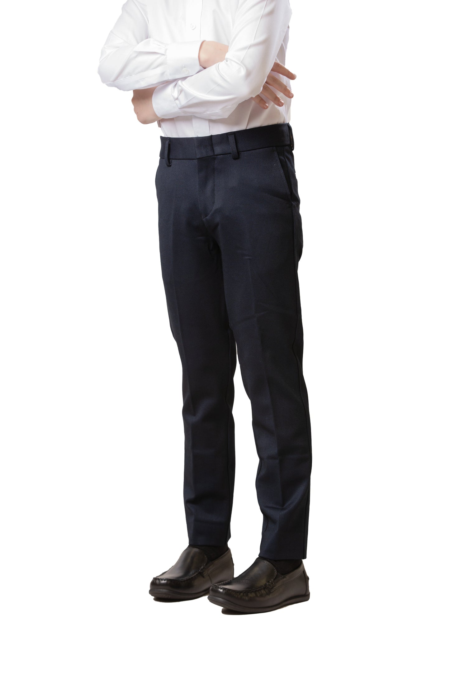 Boy's Basic Stretch Pants - Pindot Navy