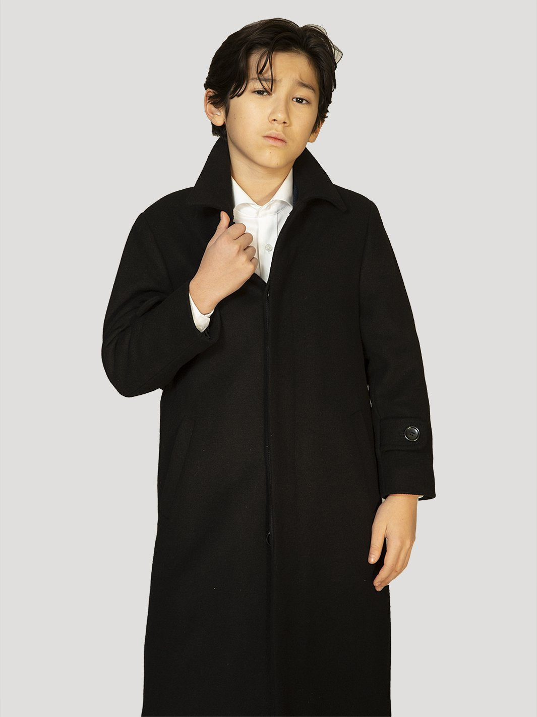 Boy's Charlotte Wool Long Coat - Black