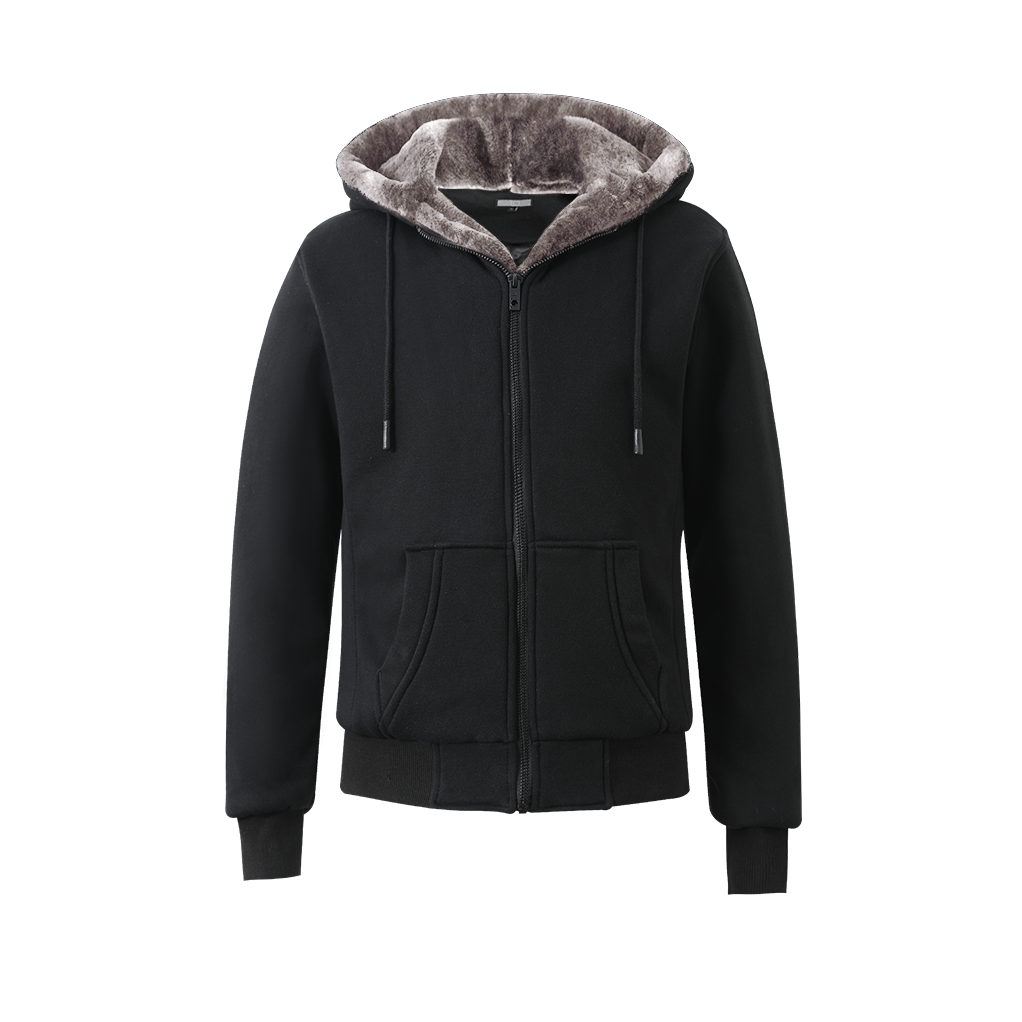 Men's Black Hoodie - Brown Removable Fur