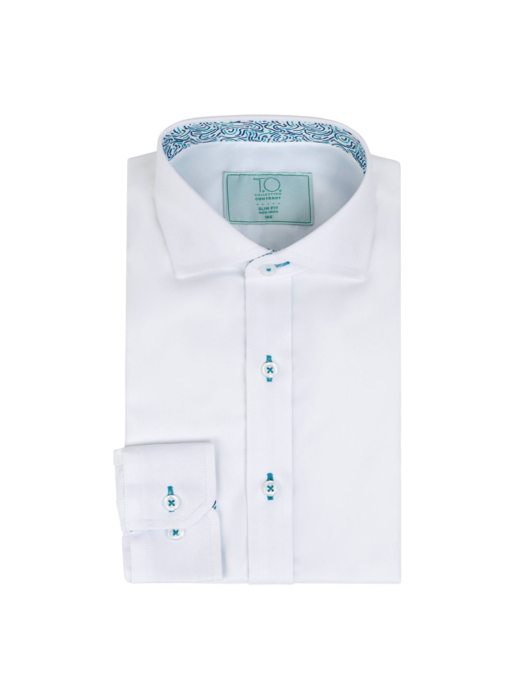 Boy's Swirl Non-Iron Contrast Shirt - Teal