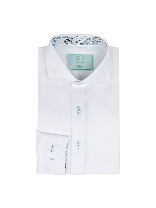 Boy's Splatter Non-Iron Contrast Shirt - Teal