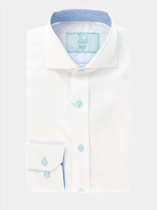Boy's Zig-Zag Non-Iron Contrast Shirt - Blue