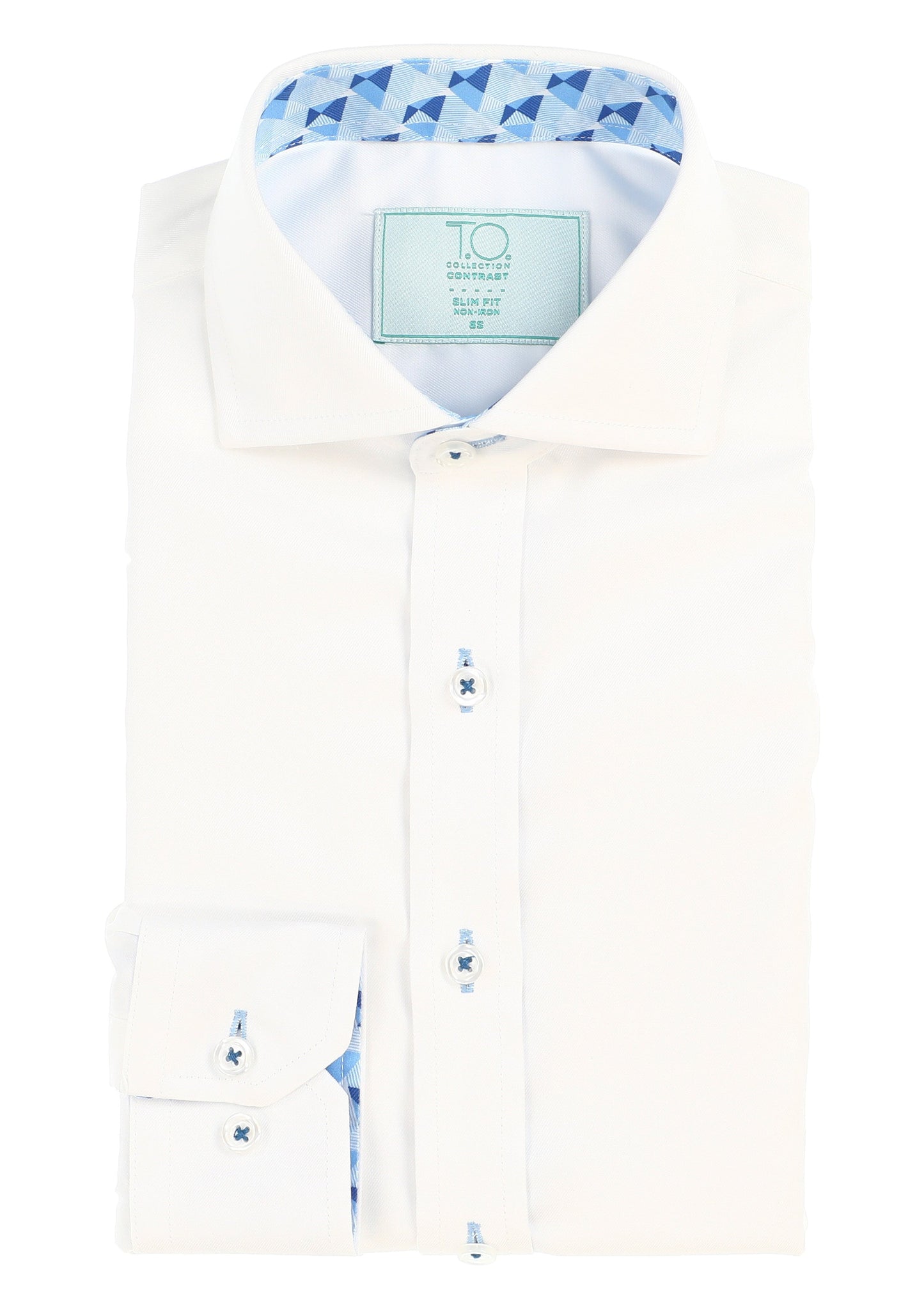 T.O. Boy's Green Label Chroma Non-Iron Contrast Shirt - Blue