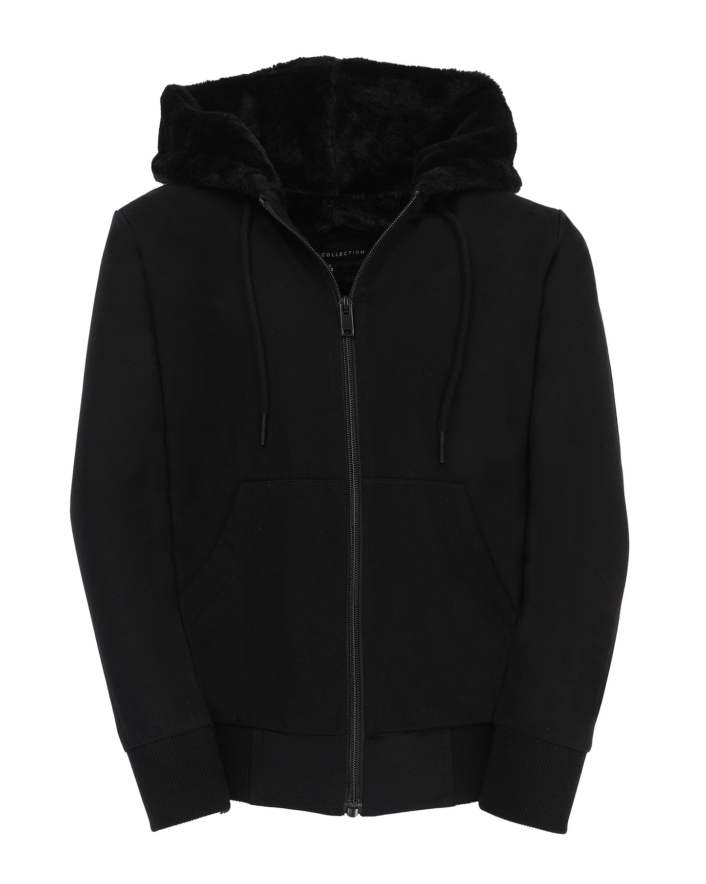 T.O. Collection Boy's Black Dressy Hoodie with Black Fur