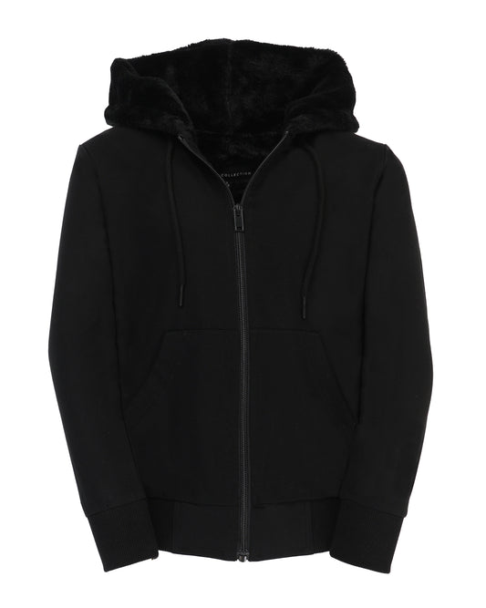 T.O. Collection Boy's Black Dressy Hoodie with Black Fur