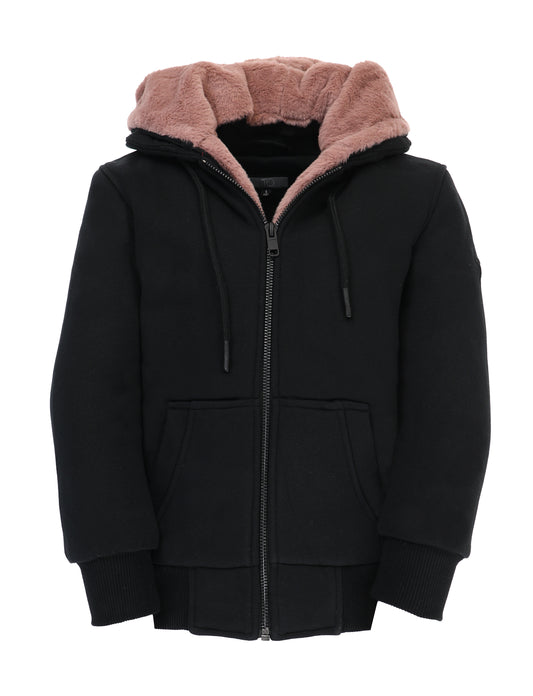 Kids Black Hoodie with Removeable Fur - Mauve
