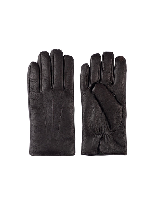 Men's Leather Faux Fur Gloves - Brown