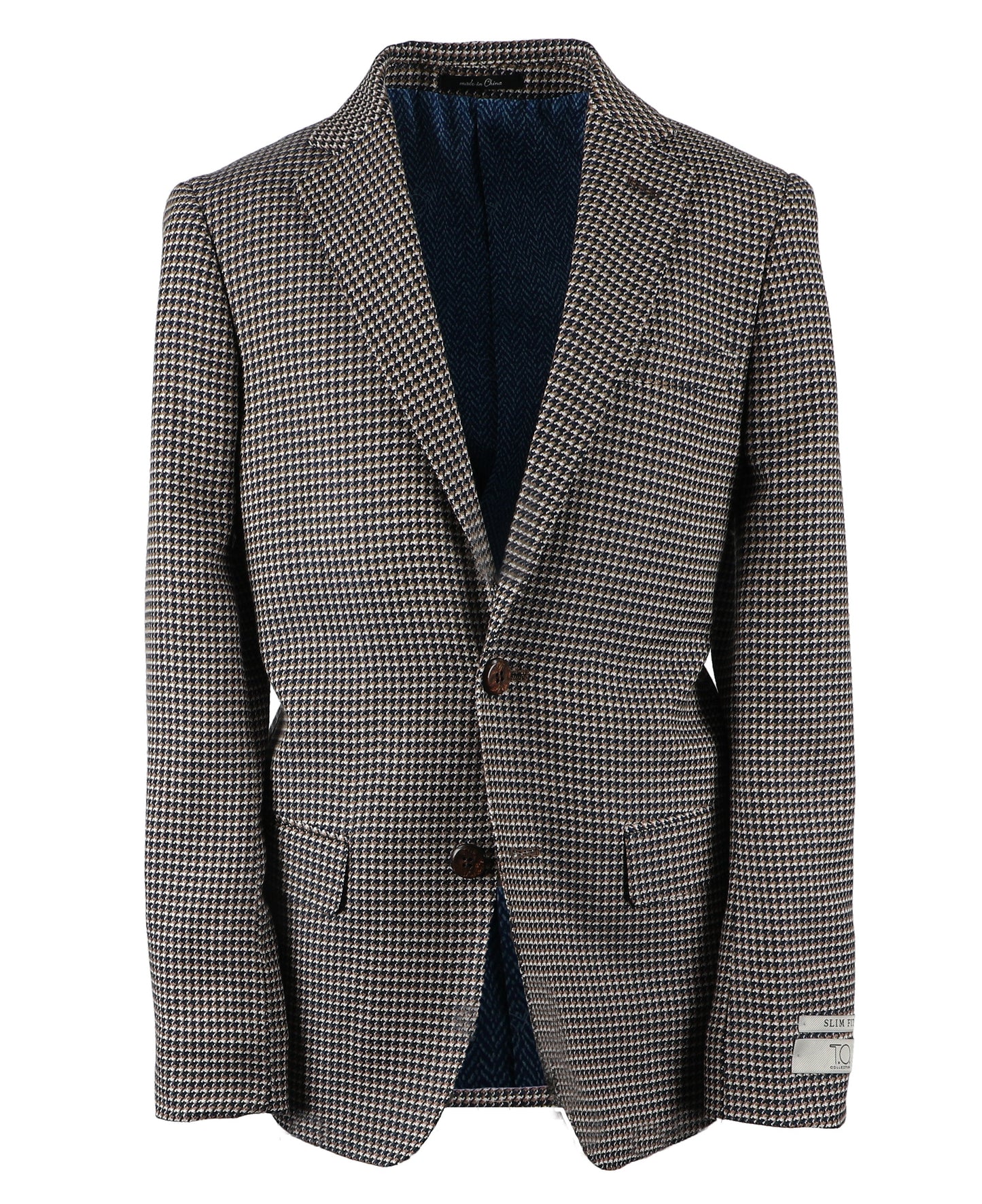 T.O. Boy's Patched Pocket Fashion Blazer - Brown Houndstooth
