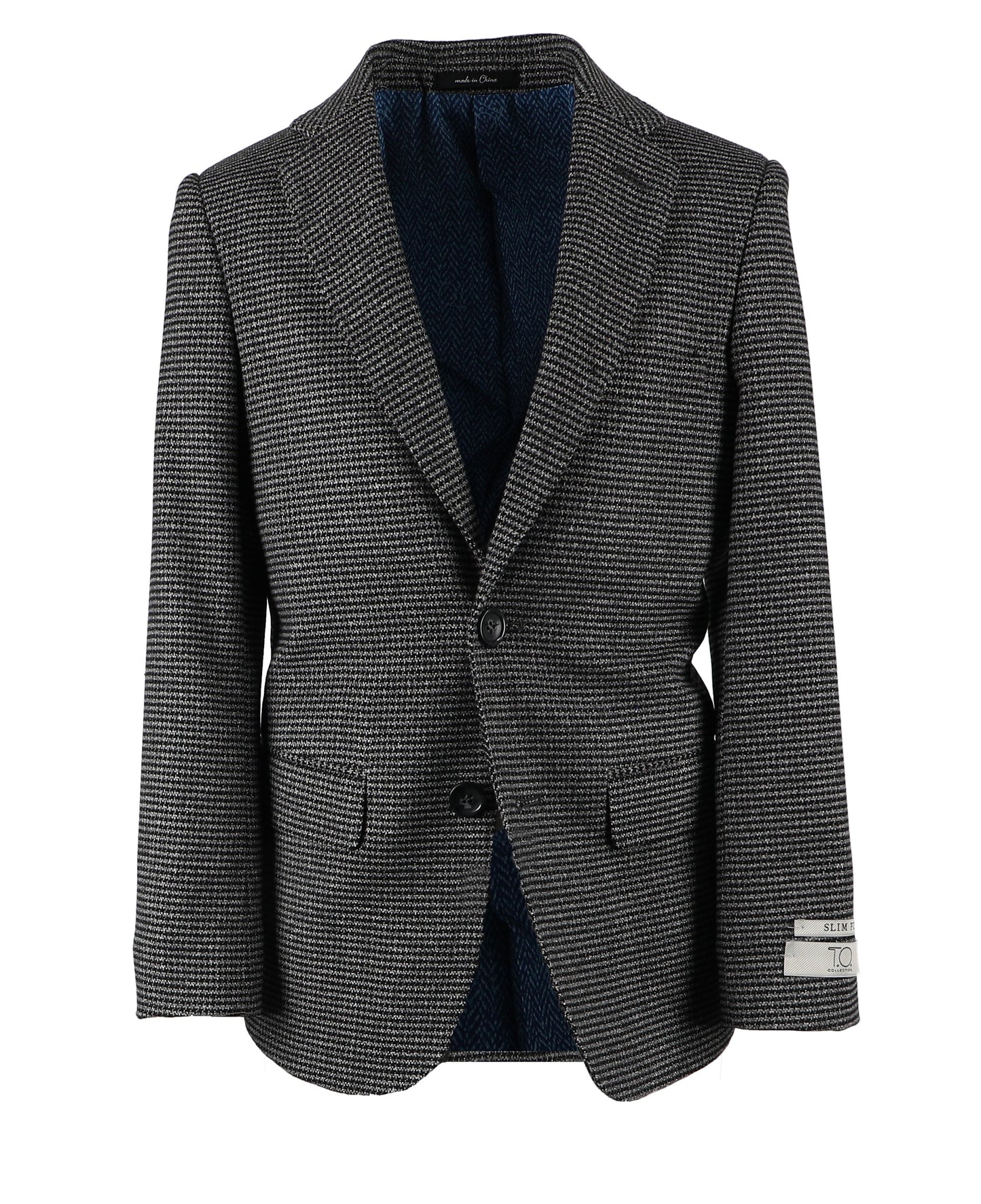 T.O. Boy's Patched Pocket Fashion Blazer - Black Houndstooth