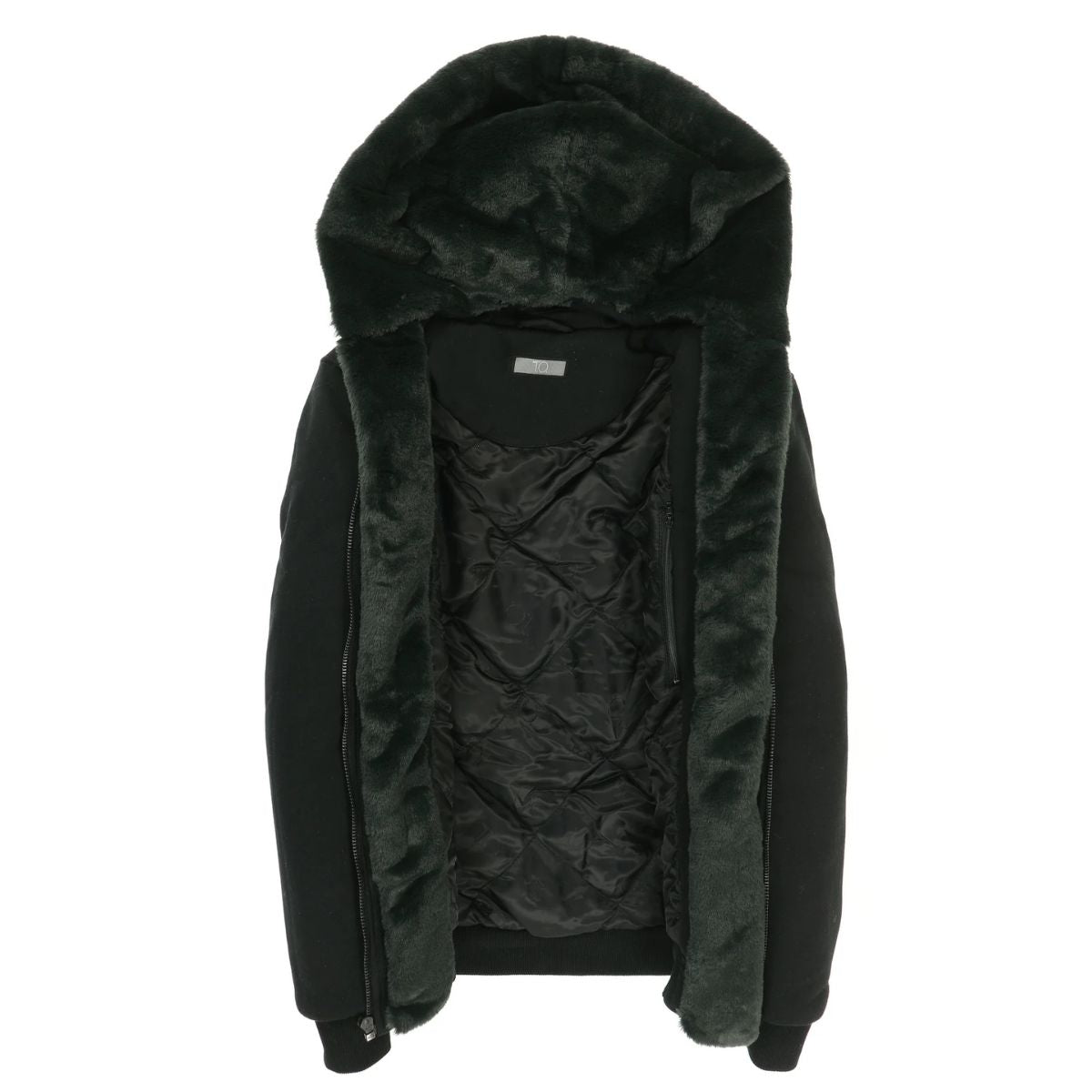 Kids Black Hoodie with Removeable Fur - Green