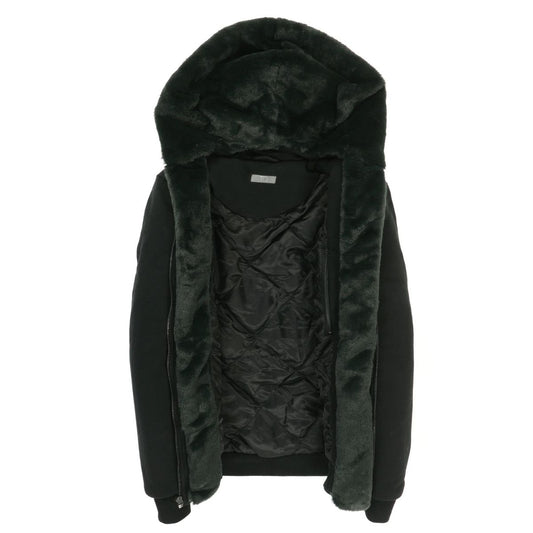 Kids Black Hoodie with Removeable Fur - Green