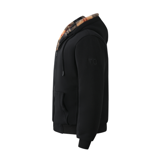 Kids Black Hoodie - Plaid Removable Fur