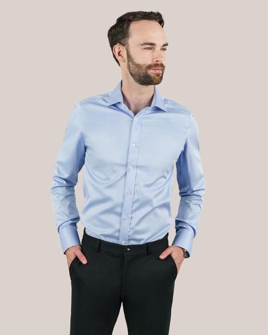 T.O. Collection Men's Green Label Solid Blue Non Iron Shirt