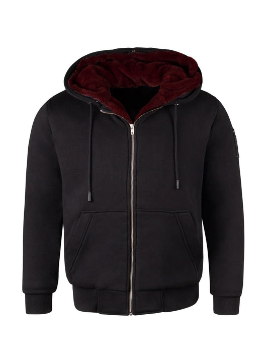 T.O. Collection Kids Black X Style Hoodie with thumb hole - Burgandy Removeable Fur