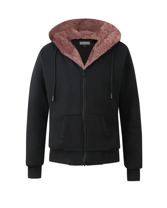 T.O. Collection Kids Black X Style Hoodie with thumb hole - Mauve Removeable Fur