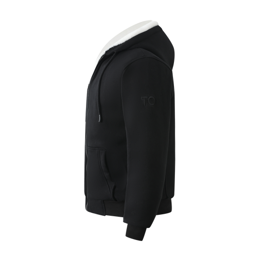 Men's Black Hoodie - White Removable Fur