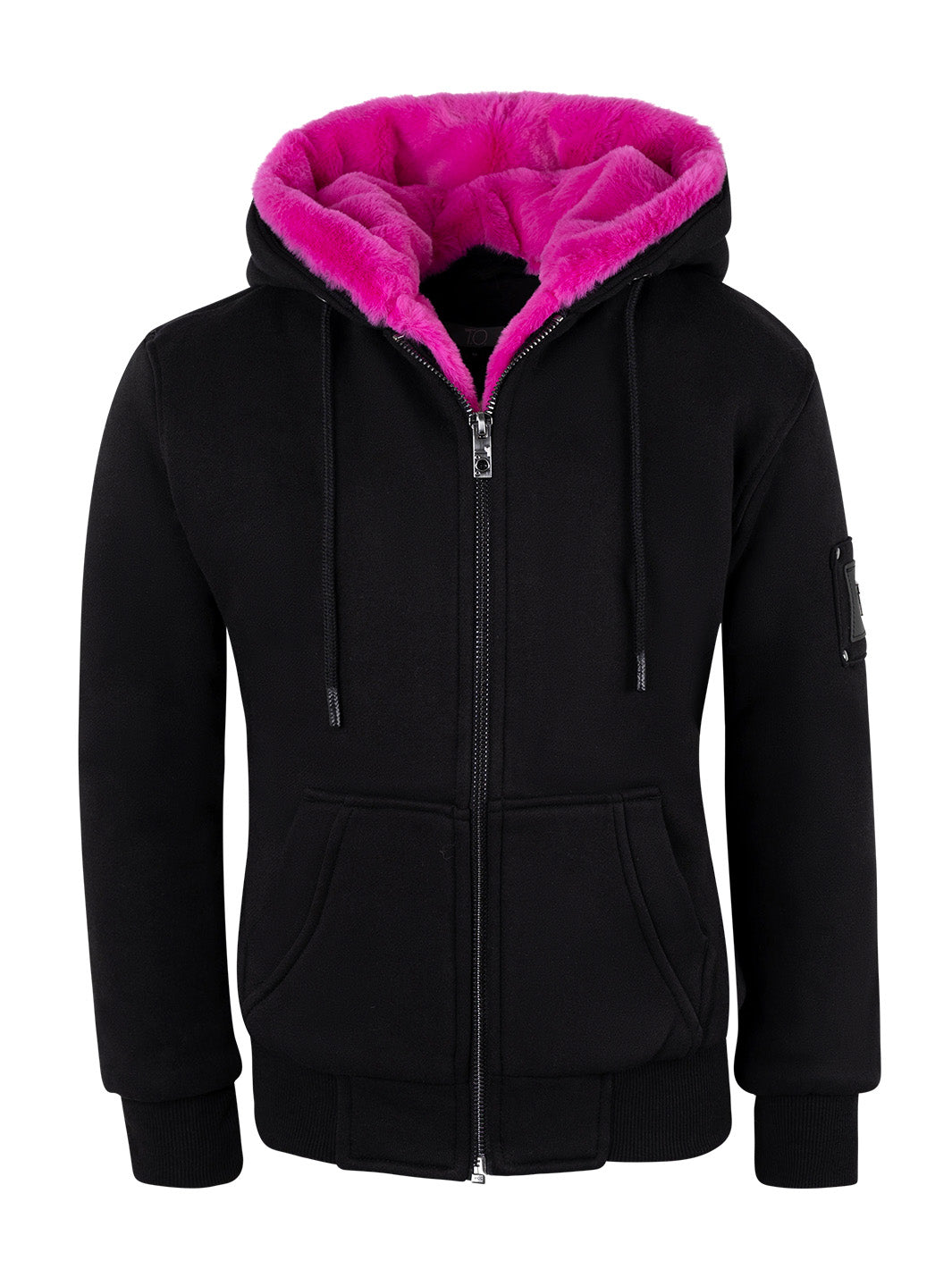 Kids Black Hoodie - Pink Removable Fur