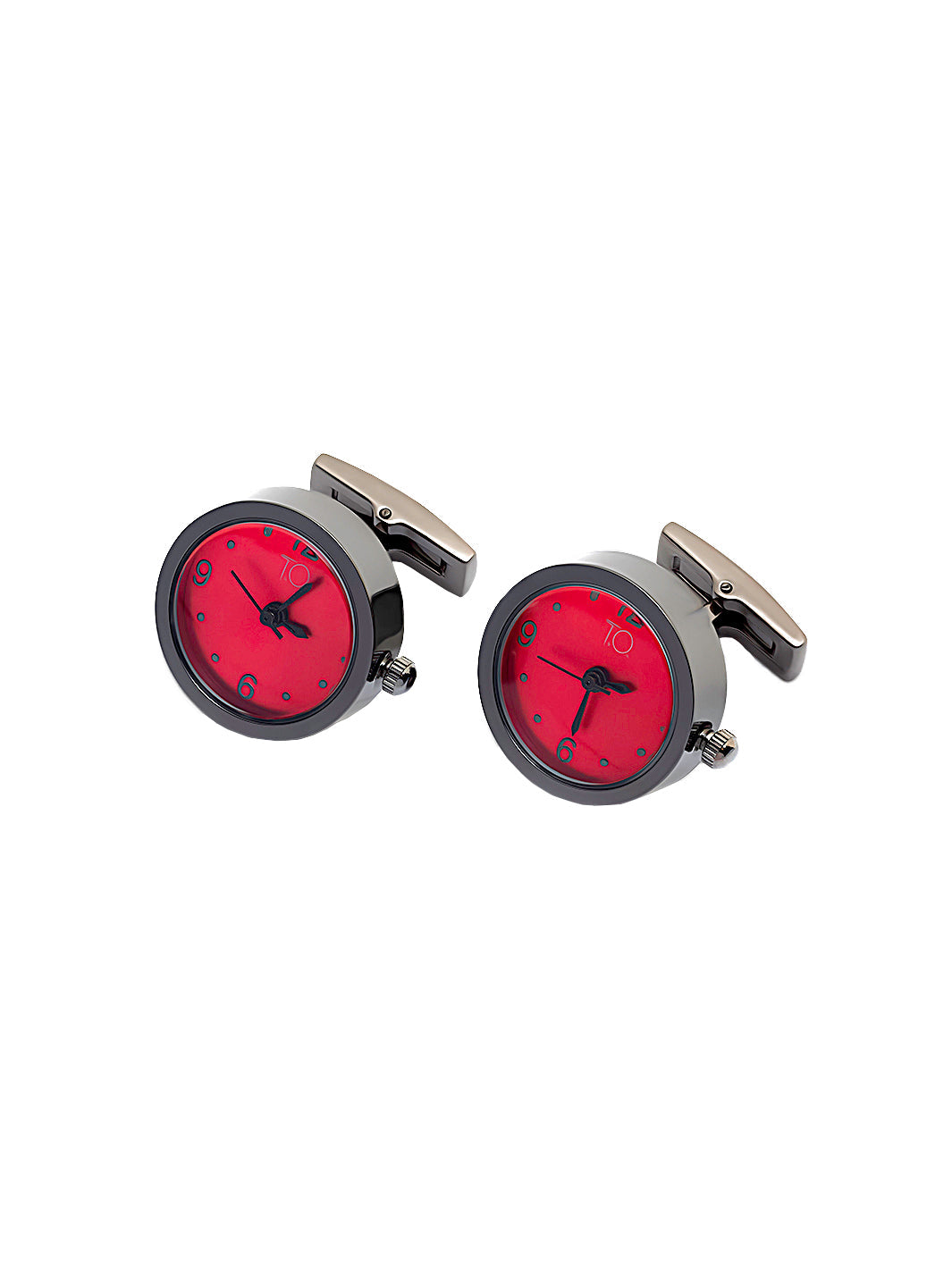 T.O. Collection Black Chrome Watch Cufflinks - Red
