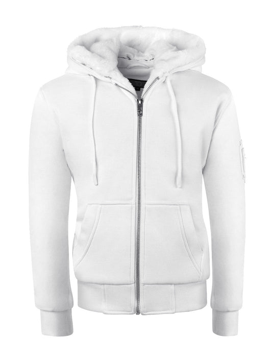 Men's White Hoodie - White Removable Fur