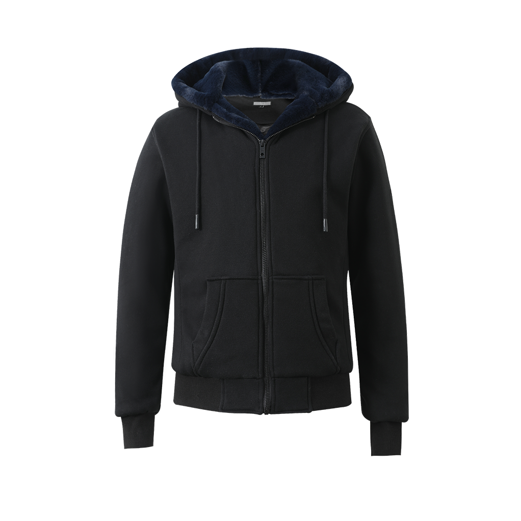 Boy's Black Hoodie - Navy Removable Fur