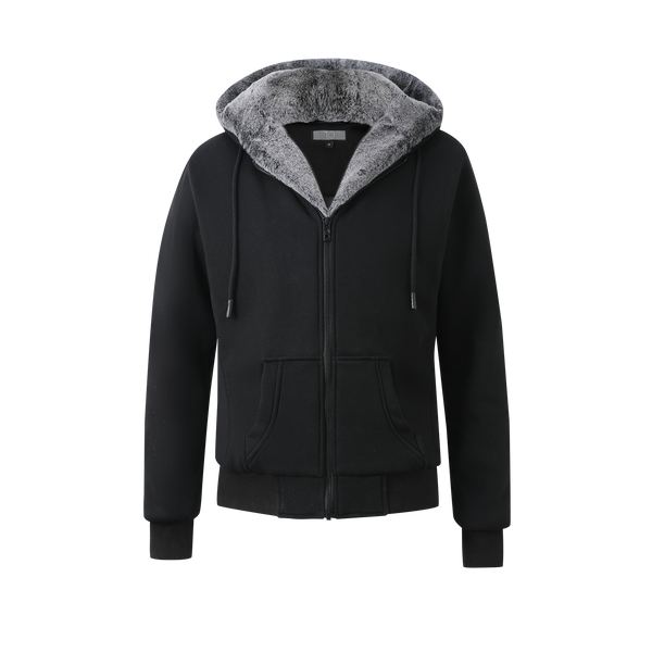 gibous fur hoodie black 黒 Black Zip up Fur Studded Hoodie Grunge Zip Cross Pendant Pom