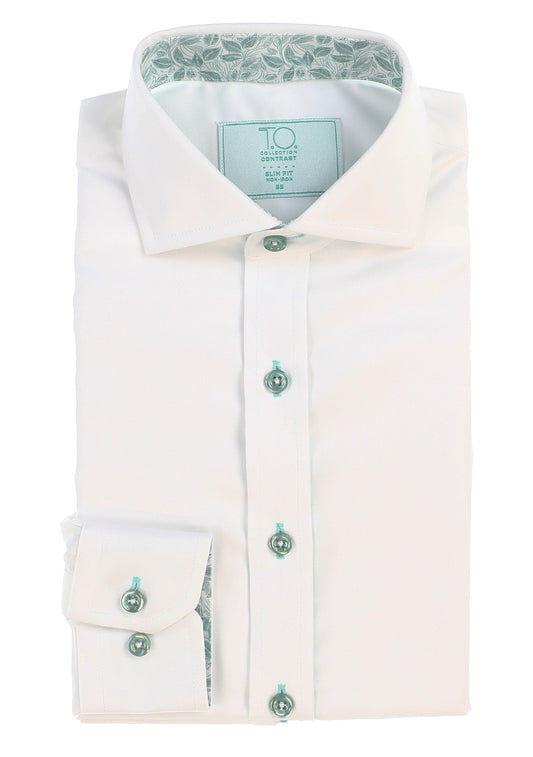 T.O. Boy's Green Label Vivid Non-Iron Contrast Shirt - Green