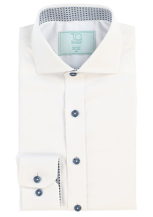 T.O. Boy's Green Label Lalo Non-Iron Contrast Shirt - Blue