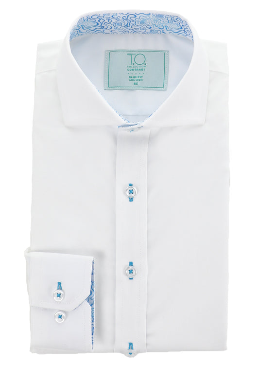 T.O. Boy's Non-Iron Contrast Shirt - Blue