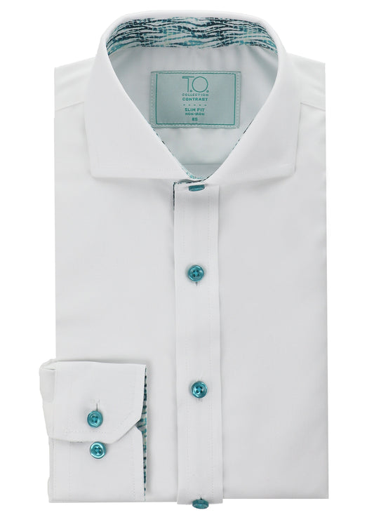 T.O. Boy's Non-Iron Contrast Shirt - Turquoise