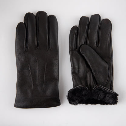 Men's Sheepskin Leather Extra Plush Faux Fur Gloves
