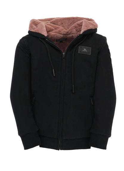 T.O. Collection Adult's Dulce Black X Style Hoodie with thumb hole -Mauve Fur