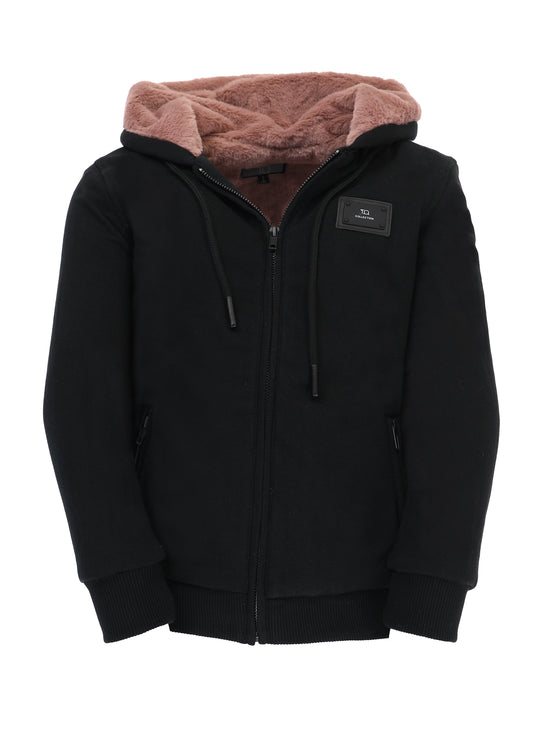 T.O. Collection Adult's Dulce Black X Style Hoodie with thumb hole -Mauve Fur