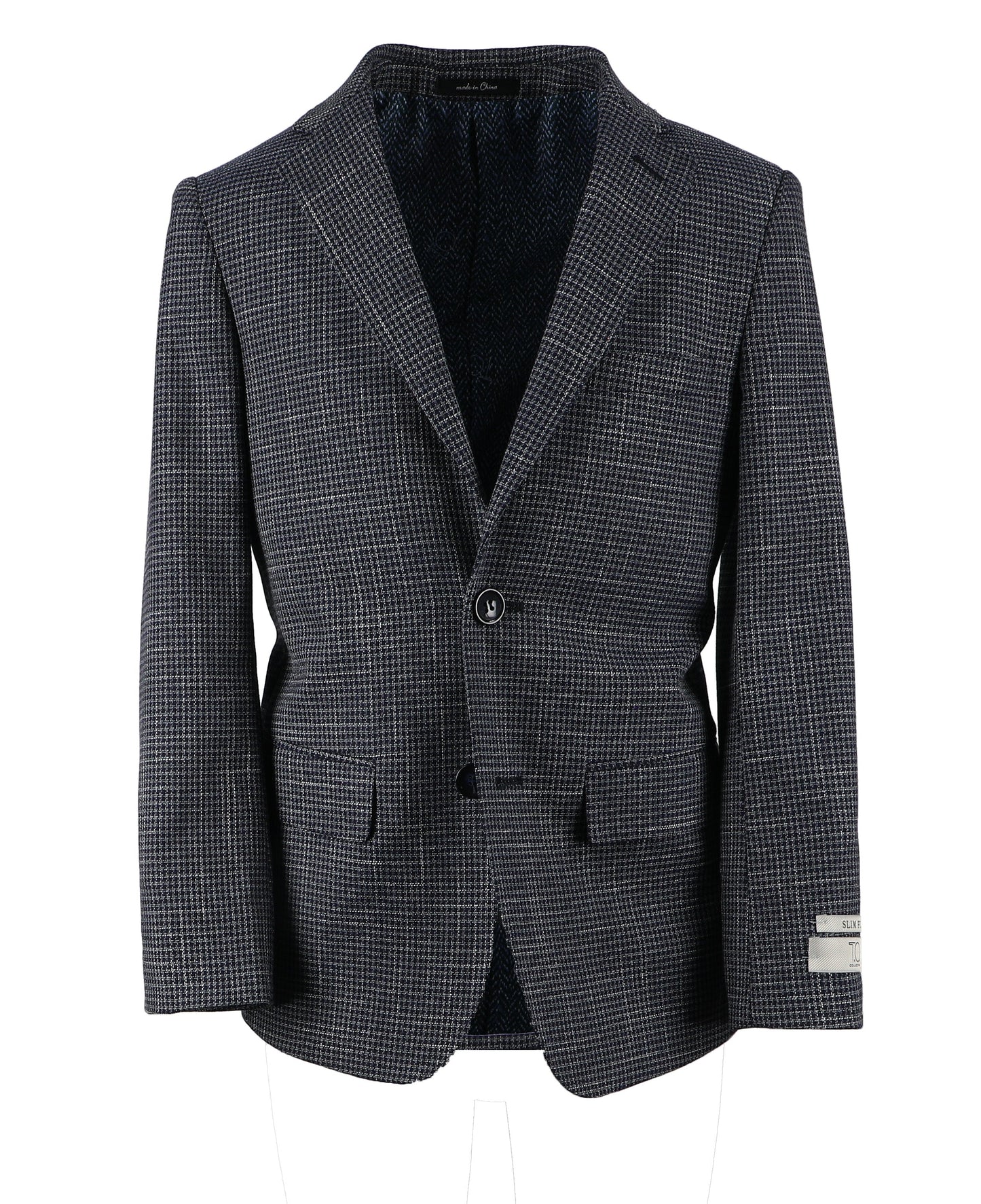 T.O. Boy's Patched Pocket Fashion Blazer - Houndstooth Navy