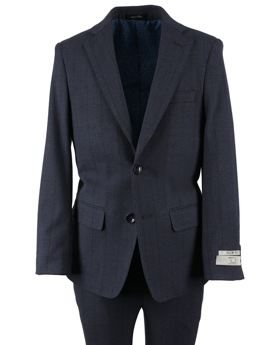 T.O. Boy's Fashion Suit - Heather Blue Pinstripe
