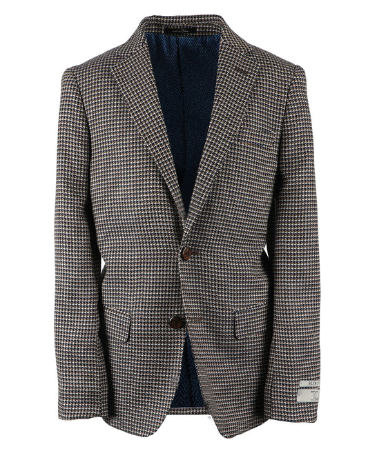 T.O. Boy's Patched Pocket Fashion Blazer - Brown Houndstooth
