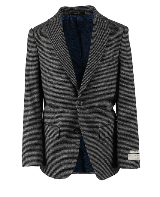 T.O. Boy's Patched Pocket Fashion Blazer - Black Houndstooth