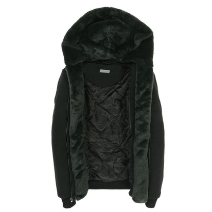 Kids Black Hoodie with Removeable Fur - Green
