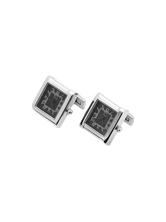 T.O. Collection Silver Watch Cufflinks - Black