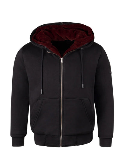 T.O. Collection Boy's Black X Style Hoodie with thumb hole - Burgandy Removeable Fur