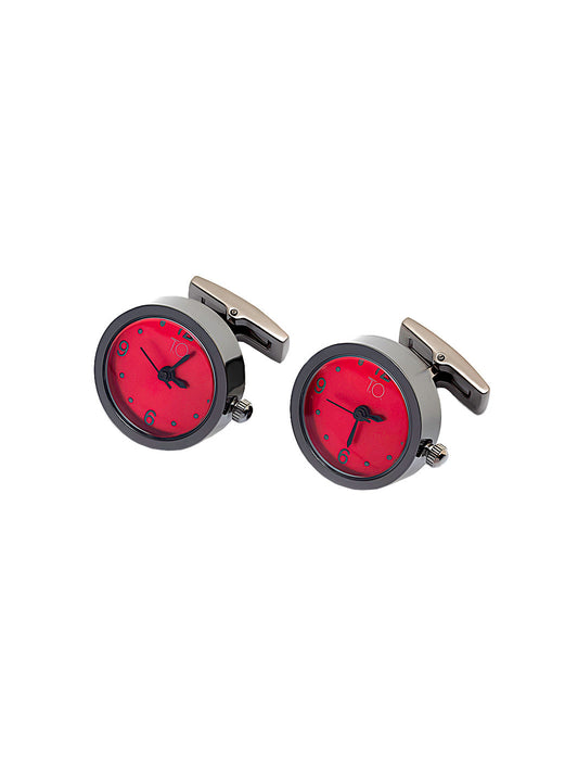 T.O. Collection Black Chrome Watch Cufflinks - Red